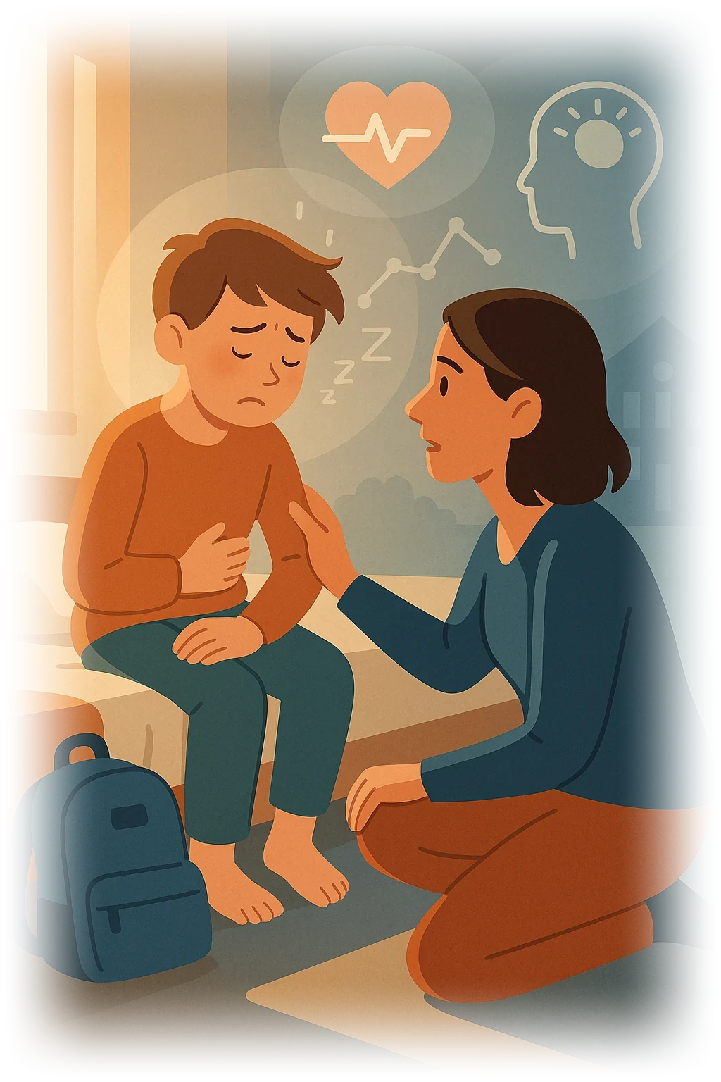 Besorgte Mutter mit ihrem Kind als Symbol für Familien unter Druck